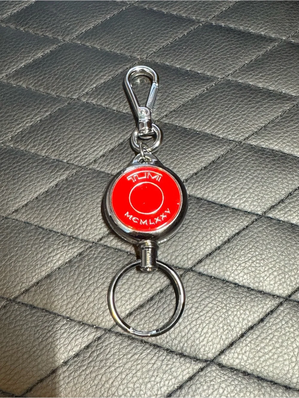 Tumi Red Round Key Reel with Silver Clip